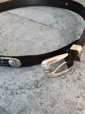 Onyx Black Leather Golfer Belt with Silver Buckle